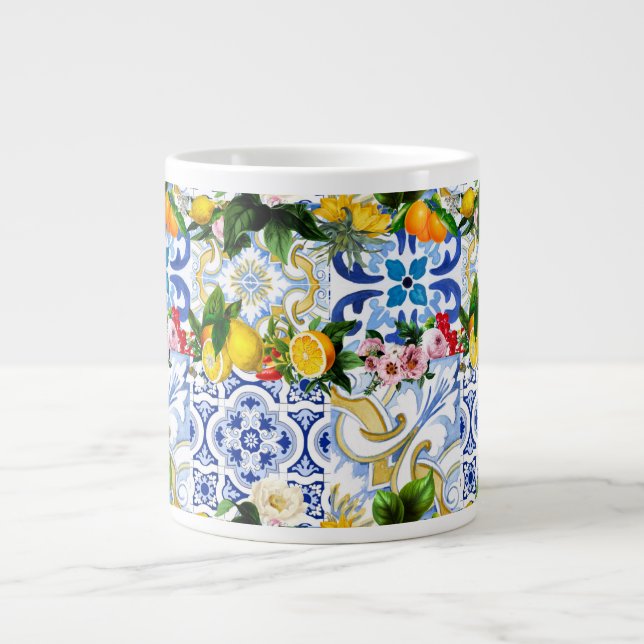 Mediterranean tiles, majolica,Sicilian style     Giant Coffee Mug (Front)