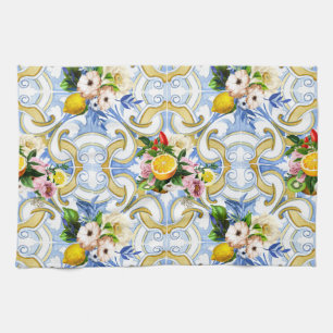 Mediterranean tiles, majolica,Sicilian style Kitchen Towel