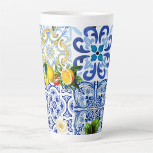 Mediterranean tiles, majolica,Sicilian style Latte Mug