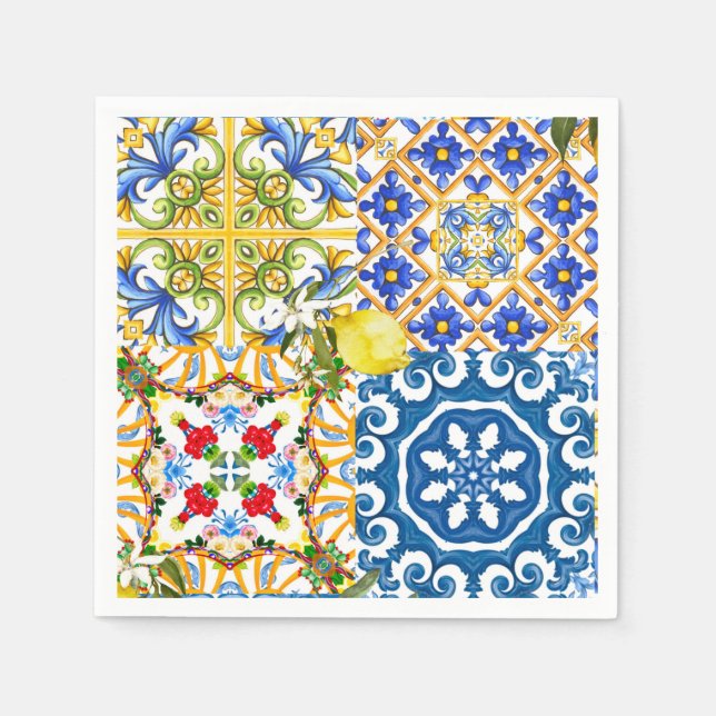 Mediterranean tiles, majolica,Sicilian style      Napkins (Front)