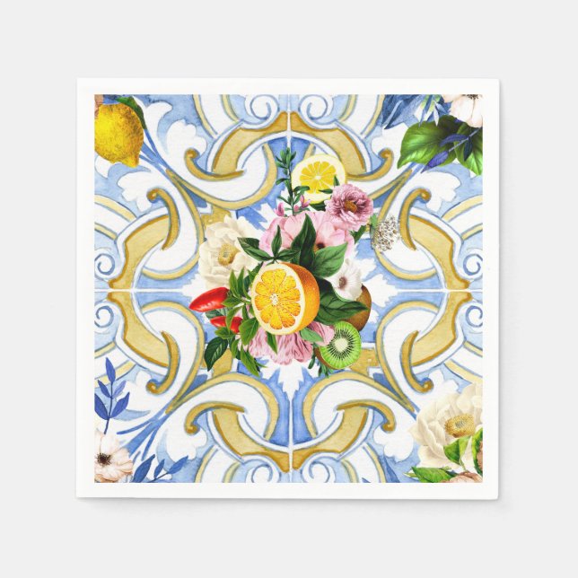 Mediterranean tiles, majolica,Sicilian style     Napkins (Front)
