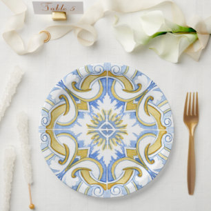 Mediterranean tiles, majolica,Sicilian style     Paper Plates