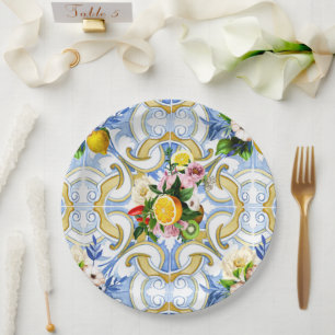 Mediterranean tiles, majolica,Sicilian style     Paper Plates