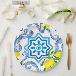 Mediterranean tiles,majolica, Sicilian style    Paper Plates