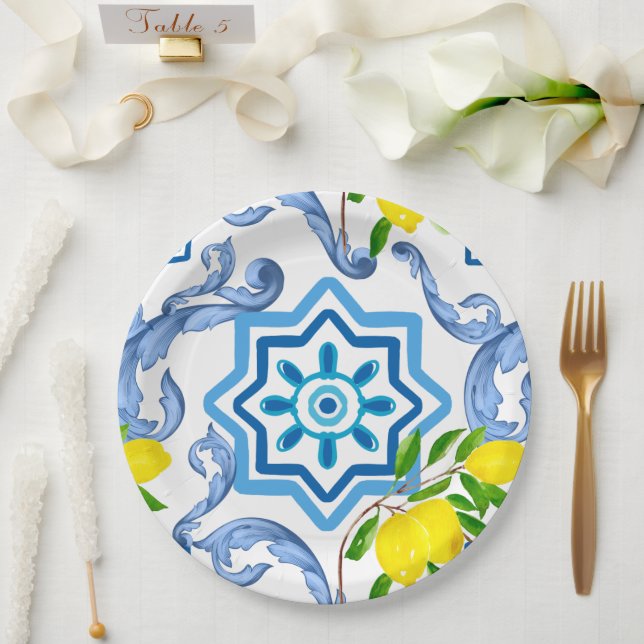 Mediterranean tiles,majolica, Sicilian style    Paper Plates (Wedding)