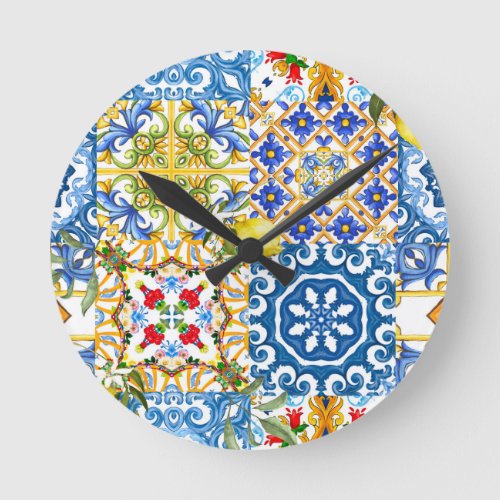 Mediterranean tiles majolicaSicilian style      Round Clock