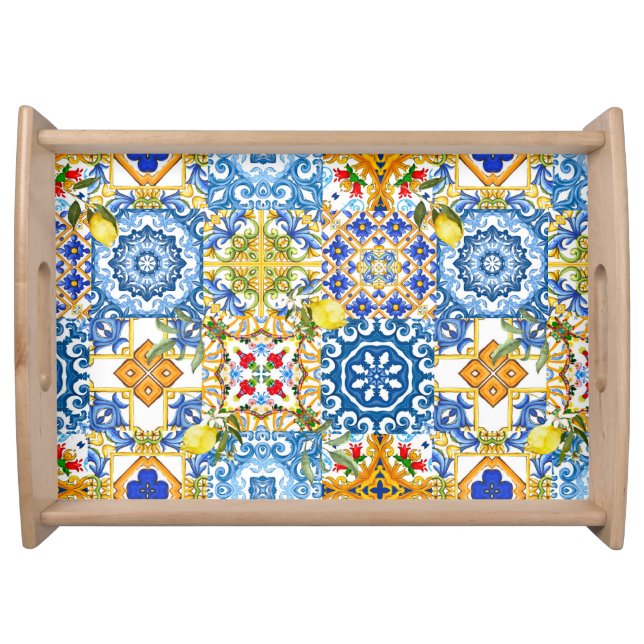 Mediterranean tiles, majolica,Sicilian style      Serving Tray (Front)