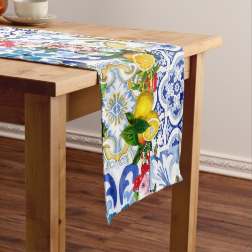 Mediterranean tiles majolicaSicilian style      Short Table Runner