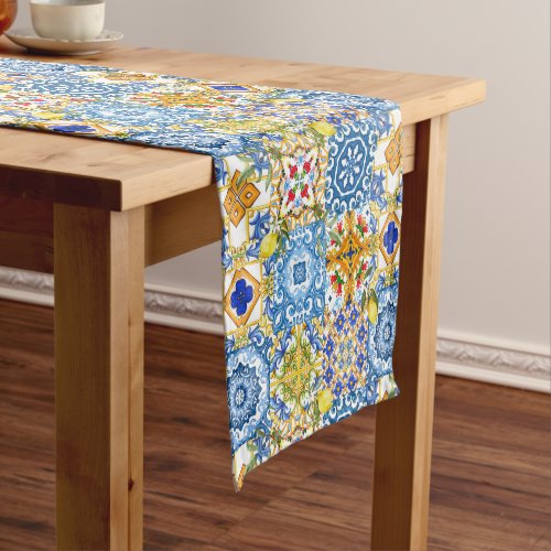 Mediterranean tiles majolicaSicilian style      Short Table Runner