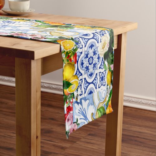 Mediterranean tiles majolicaSicilian style      Short Table Runner