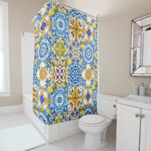 Mediterranean tiles, majolica,Sicilian style Shower Curtain