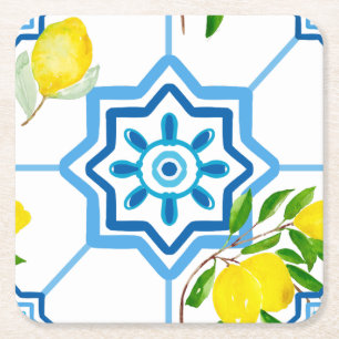 Mediterranean tiles,majolica, Sicilian style   Square Paper Coaster