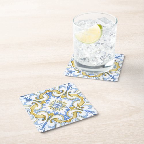 Mediterranean tiles majolicaSicilian style    Square Paper Coaster