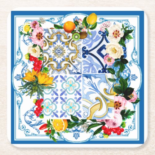 Mediterranean tiles majolicaSicilian style     Square Paper Coaster