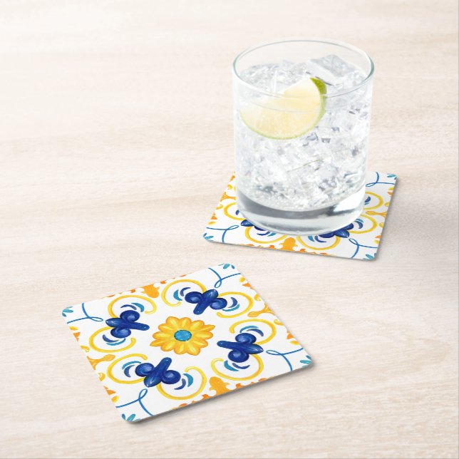 Mediterranean tiles, majolica,Sicilian style  Square Paper Coaster (Insitu)