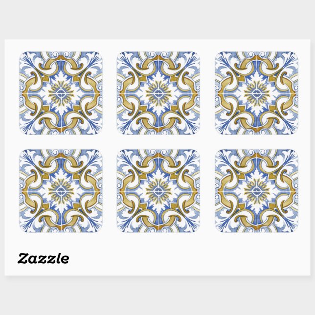 Mediterranean tiles, majolica,Sicilian style    Square Sticker (Sheet)