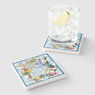 Mediterranean tiles, majolica,Sicilian style     Stone Coaster