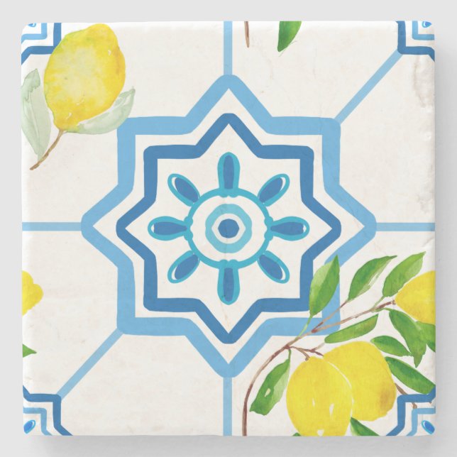 Mediterranean tiles,majolica, Sicilian style  Stone Coaster (Front)