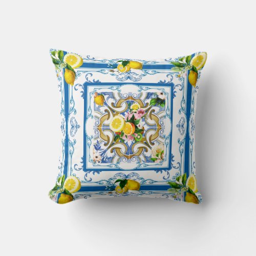 Mediterranean tiles majolicaSicilian style     Throw Pillow