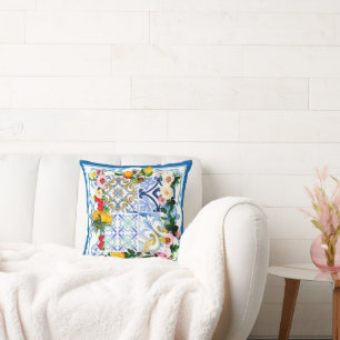 Mediterranean tiles, majolica,Sicilian style Throw Pillow