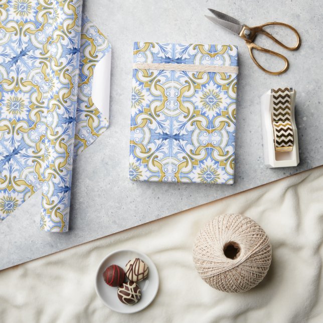 Mediterranean tiles, majolica,Sicilian style   Wrapping Paper (Crafts)
