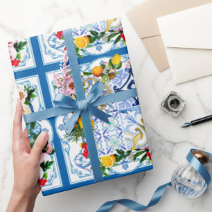 Mediterranean tiles, majolica,Sicilian style Wrapping Paper