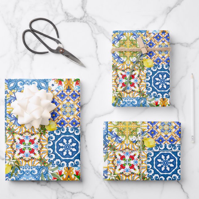 Mediterranean tiles, majolica,Sicilian style      Wrapping Paper Sheets (Front)