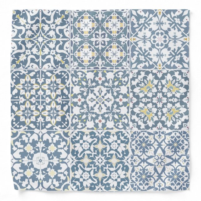 Mediterranean Tiles, Moroccan, Majolica, Azulejo Bandana (Front)