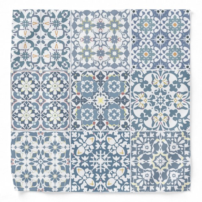 Mediterranean Tiles, Moroccan, Majolica, Azulejo Bandana (Front)