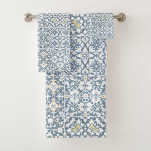Mediterranean Tiles, Moroccan, Majolica, Azulejo Bath Towel Set