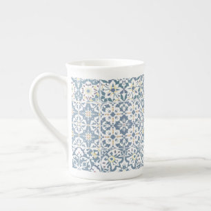 Mediterranean Tiles, Moroccan, Majolica, Azulejo Bone China Mug