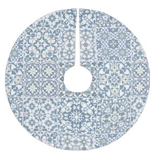 Mediterranean Tiles, Moroccan, Majolica, Azulejo Brushed Polyester Tree Skirt