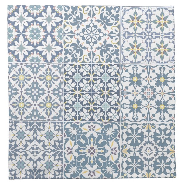 Mediterranean Tiles, Moroccan, Majolica, Azulejo Cloth Napkin (Front)