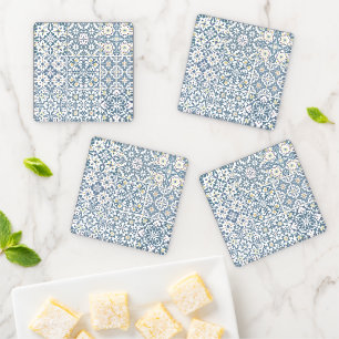 Mediterranean Tiles, Moroccan, Majolica, Azulejo Coaster Set