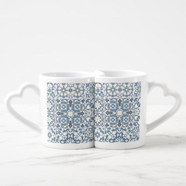 Mediterranean Tiles, Moroccan, Majolica, Azulejo Coffee Mug Set (Front Nesting)