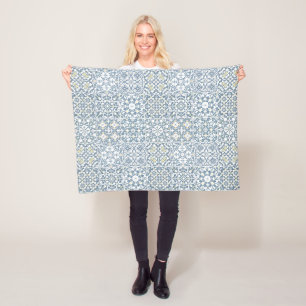 Mediterranean Tiles, Moroccan, Majolica, Azulejo Fleece Blanket