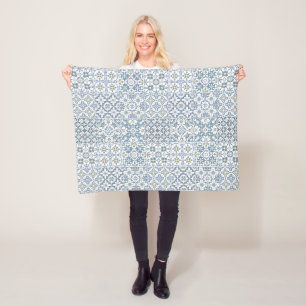 Mediterranean Tiles, Moroccan, Majolica, Azulejo Fleece Blanket