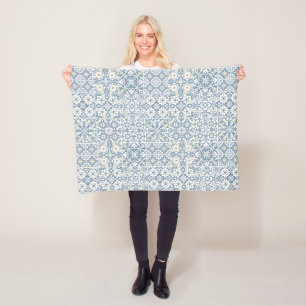 Mediterranean Tiles, Moroccan, Majolica, Azulejo Fleece Blanket