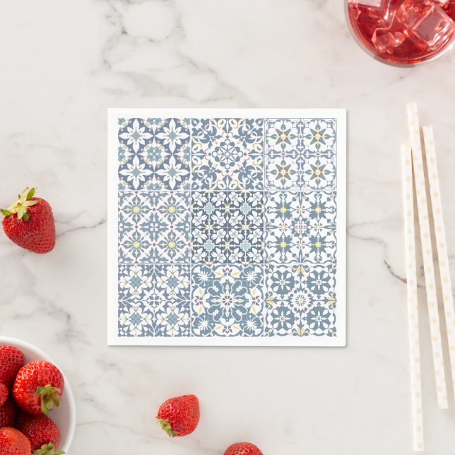 Mediterranean Tiles, Moroccan, Majolica, Azulejo Napkins (Insitu)