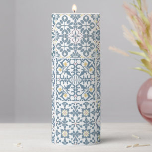 Mediterranean Tiles, Moroccan, Majolica, Azulejo Pillar Candle