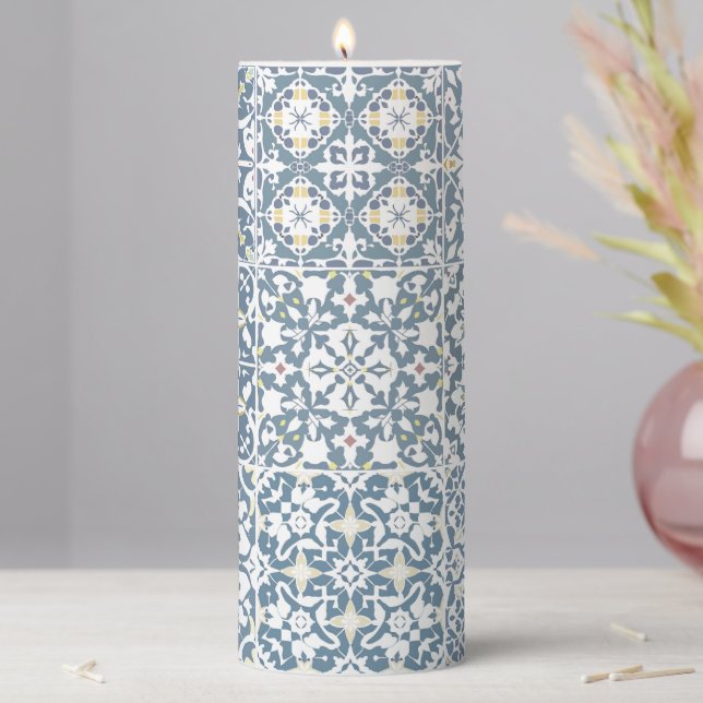 Mediterranean Tiles, Moroccan, Majolica, Azulejo Pillar Candle (In Situ)