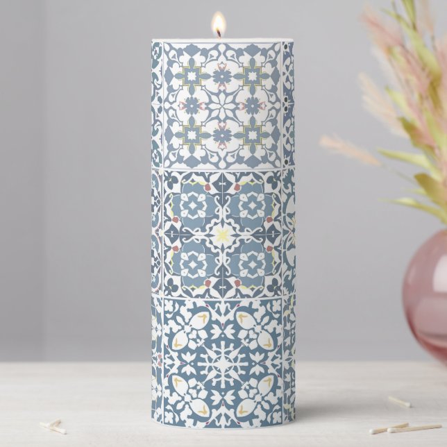 Mediterranean Tiles, Moroccan, Majolica, Azulejo Pillar Candle (In Situ)