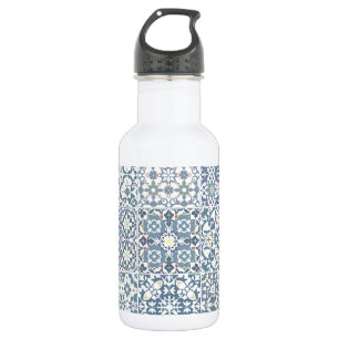 Mediterranean Tiles, Moroccan, Majolica, Azulejo Stainless Steel Water Bottle