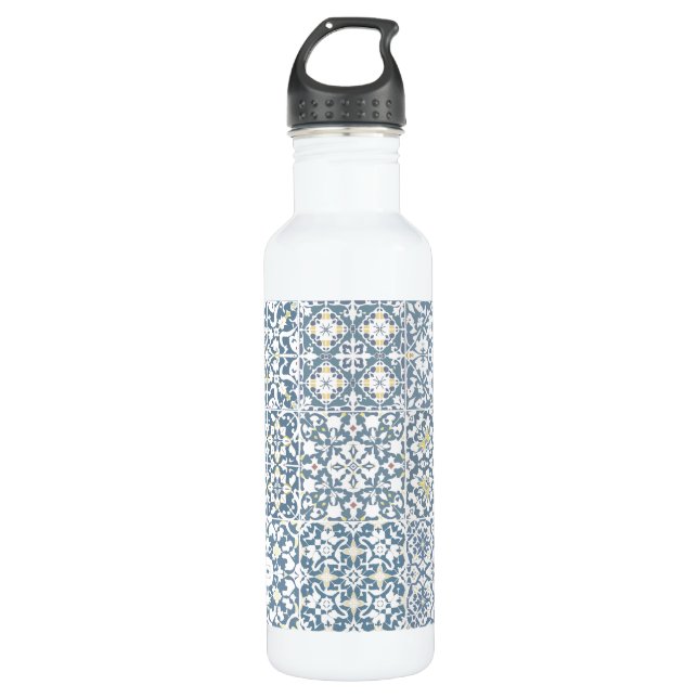 Mediterranean Tiles, Moroccan, Majolica, Azulejo Stainless Steel Water Bottle (Front)