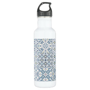 Mediterranean Tiles, Moroccan, Majolica, Azulejo Stainless Steel Water Bottle