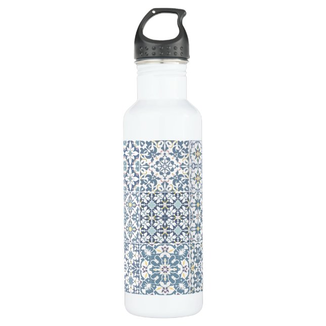 Mediterranean Tiles, Moroccan, Majolica, Azulejo Stainless Steel Water Bottle (Front)