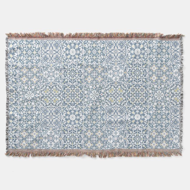 Mediterranean Tiles, Moroccan, Majolica, Azulejo Throw Blanket (Front)