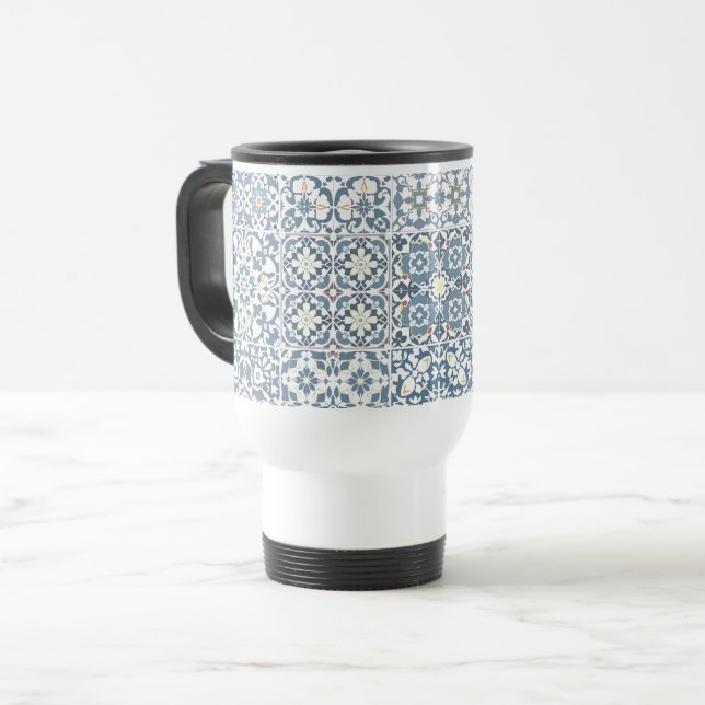 Mediterranean Tiles, Moroccan, Majolica, Azulejo Travel Mug (Front Left)
