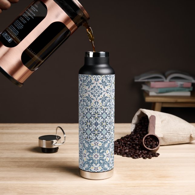 Mediterranean Tiles, Moroccan, Majolica, Azulejo Water Bottle (Coffee)