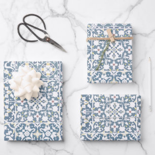 Mediterranean Tiles, Moroccan, Majolica, Azulejo Wrapping Paper Sheets